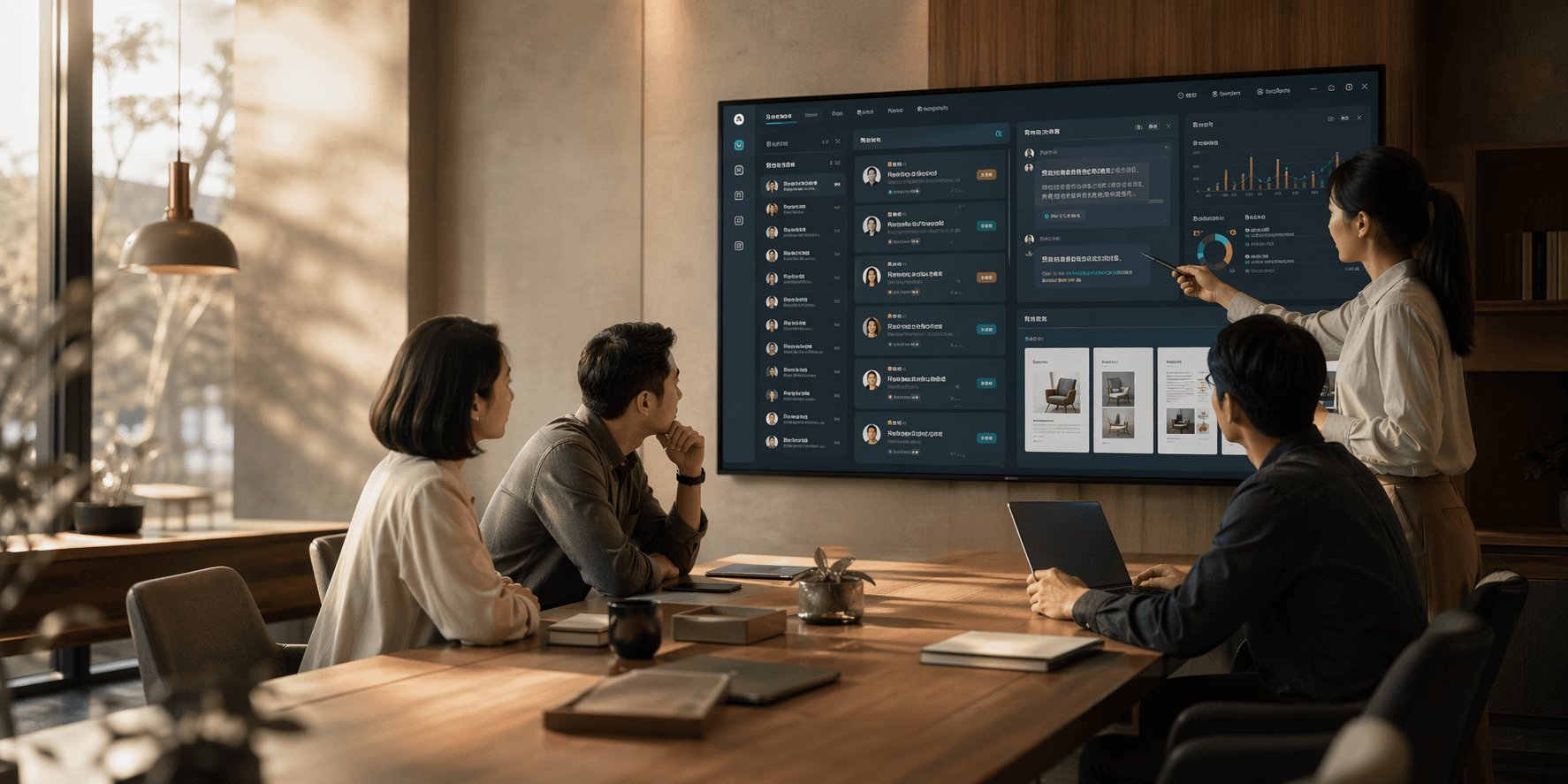 运营人员整理业务资料并在电脑中维护线索和知识库信息